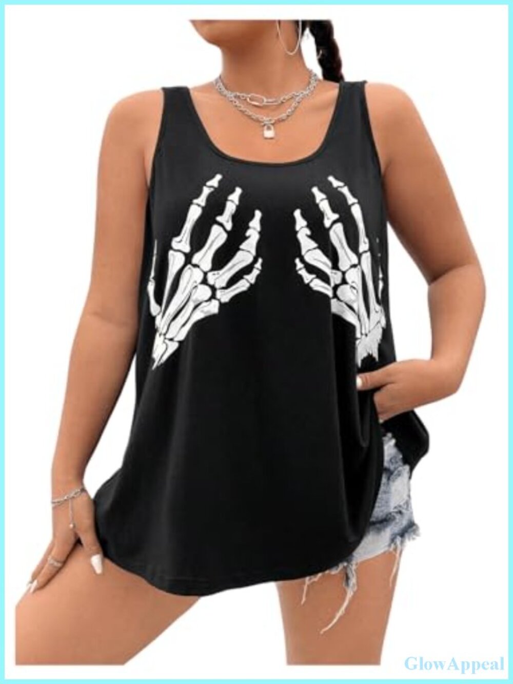 Plus Size Skeleton Skull Print Sleeveless Tank Top Oversized Casual